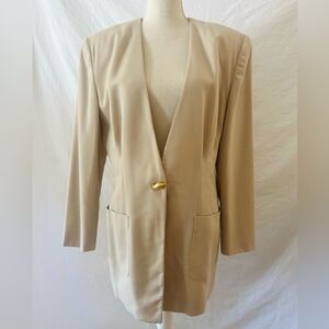 Vintage Jones New York Pleated Long Statement Closure Blazer Sz 14
